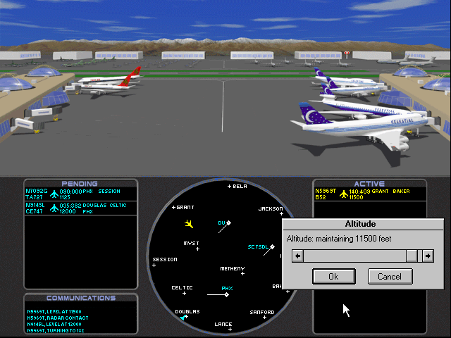 Air Havoc Controller (Windows 3.x) screenshot: Setting the altitude of a plane