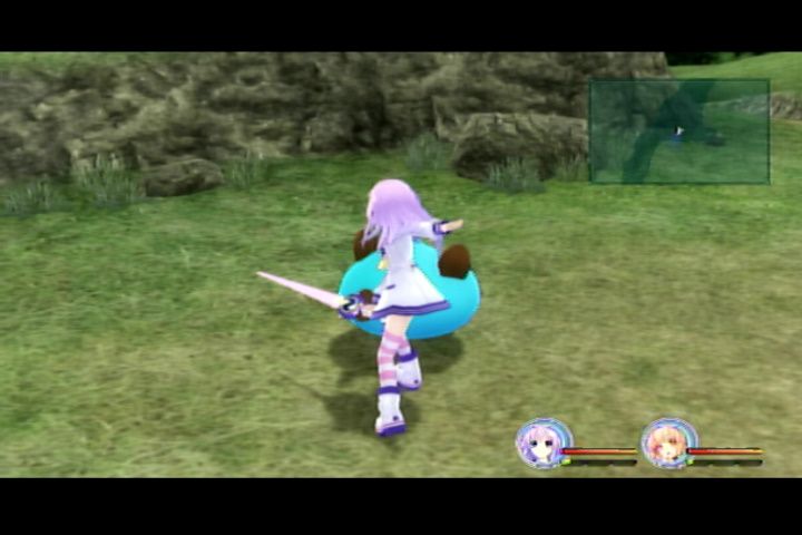 Hyperdimension Neptunia mk2 (PlayStation 3) screenshot: You can sneak up on enemies and attack them from behind when exploring dungeons. This will give you an advantage when starting the battle. Enemies can also do this.