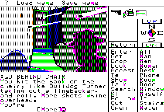 Borrowed Time (Apple II) screenshot: Hiding from some thugs...