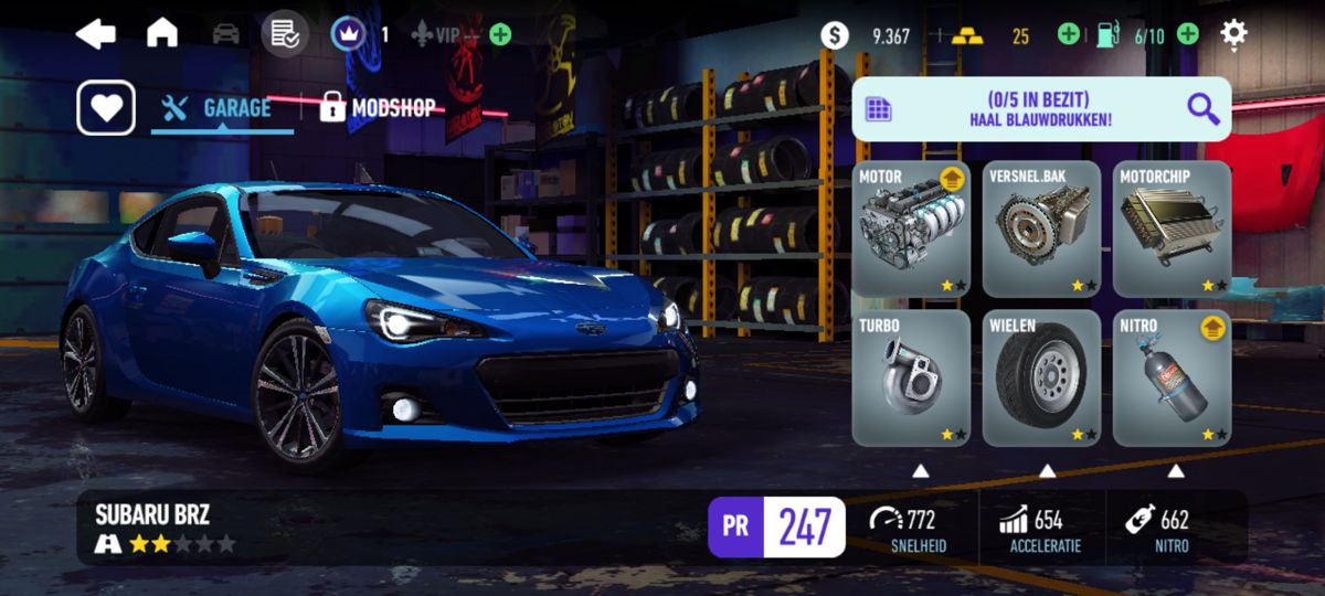 Need for Speed: No Limits (Android) screenshot: Details of a single car (2023 Dutch version)