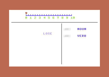 English Invaders (Commodore 64) screenshot: Grammar Smash - Verb or Noun