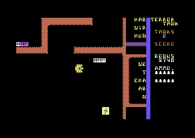 Terror Tank (Commodore 64) screenshot: Heading for a Depot