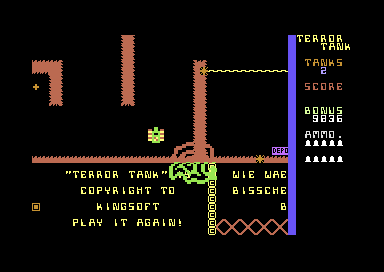 Terror Tank (Commodore 64) screenshot: Attacked by a Large Enemy