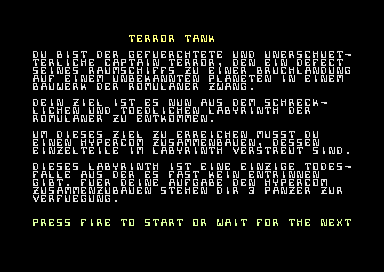 Terror Tank (Commodore 64) screenshot: The Story