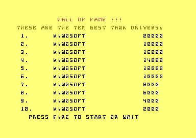 Terror Tank (Commodore 64) screenshot: High Scores