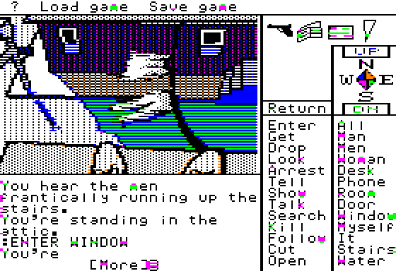 Borrowed Time (Apple II) screenshot: Make your escape out the window