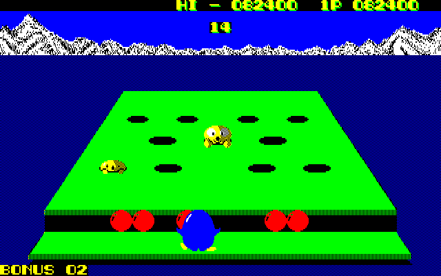 Penguin-Kun Wars (PC-88) screenshot: Gopher Bomb bonus round