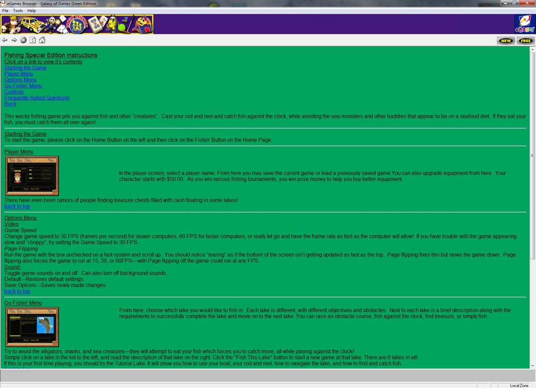Galaxy of Games: Green Edition (Windows) screenshot: The help for individual games varies. Sometimes, as shown here, it is extensive. In other cases it refers the player to an in-game help option.