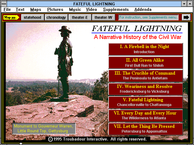 American Civil War: From Sumter to Appomattox (Windows 3.x) screenshot: Title screen of the accompanying multimedia CD