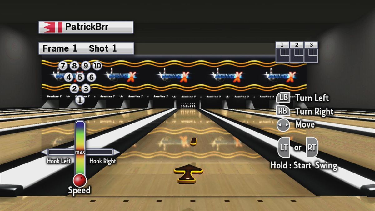 Bowling X (Xbox 360) screenshot: Setting up our try (trial version)
