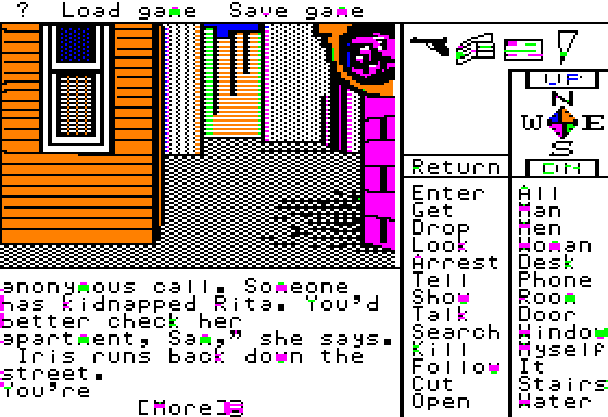 Borrowed Time (Apple II) screenshot: Exploring the town...