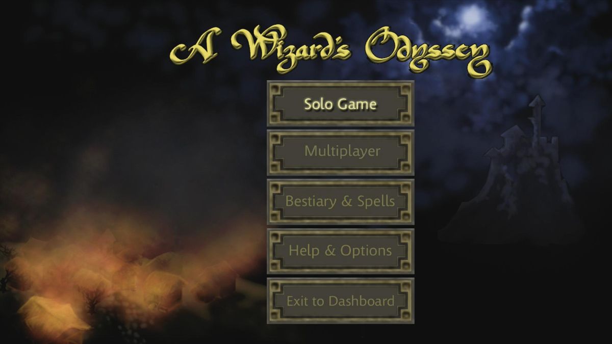 A Wizard's Odyssey (Xbox 360) screenshot: Main menu (trial version)