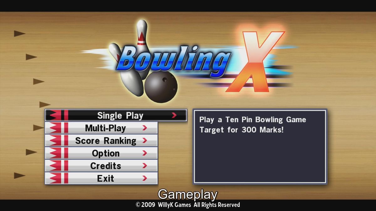Bowling X (Xbox 360) screenshot: Main menu (trial version)