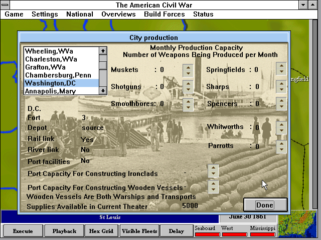 American Civil War: From Sumter to Appomattox (Windows 3.x) screenshot: There are many options screens like this