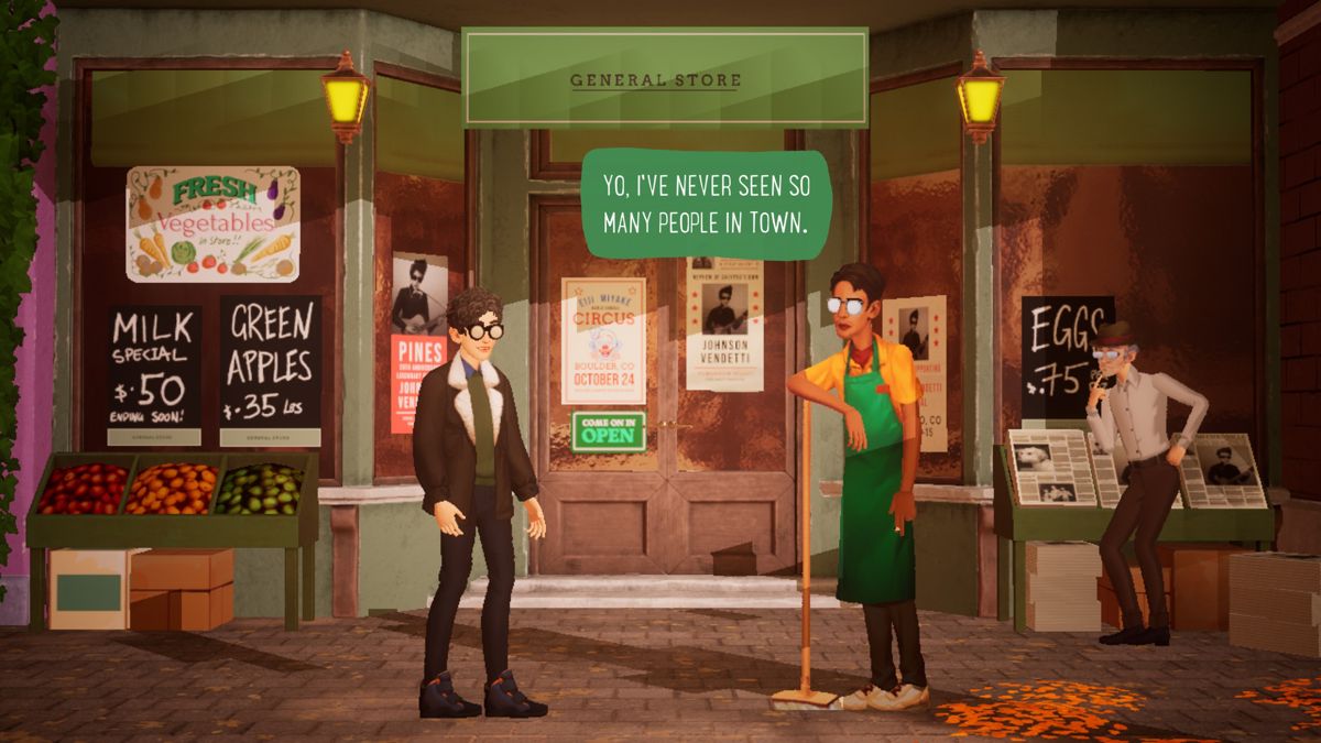 The Artful Escape (Windows) screenshot: Meeting people in the town.