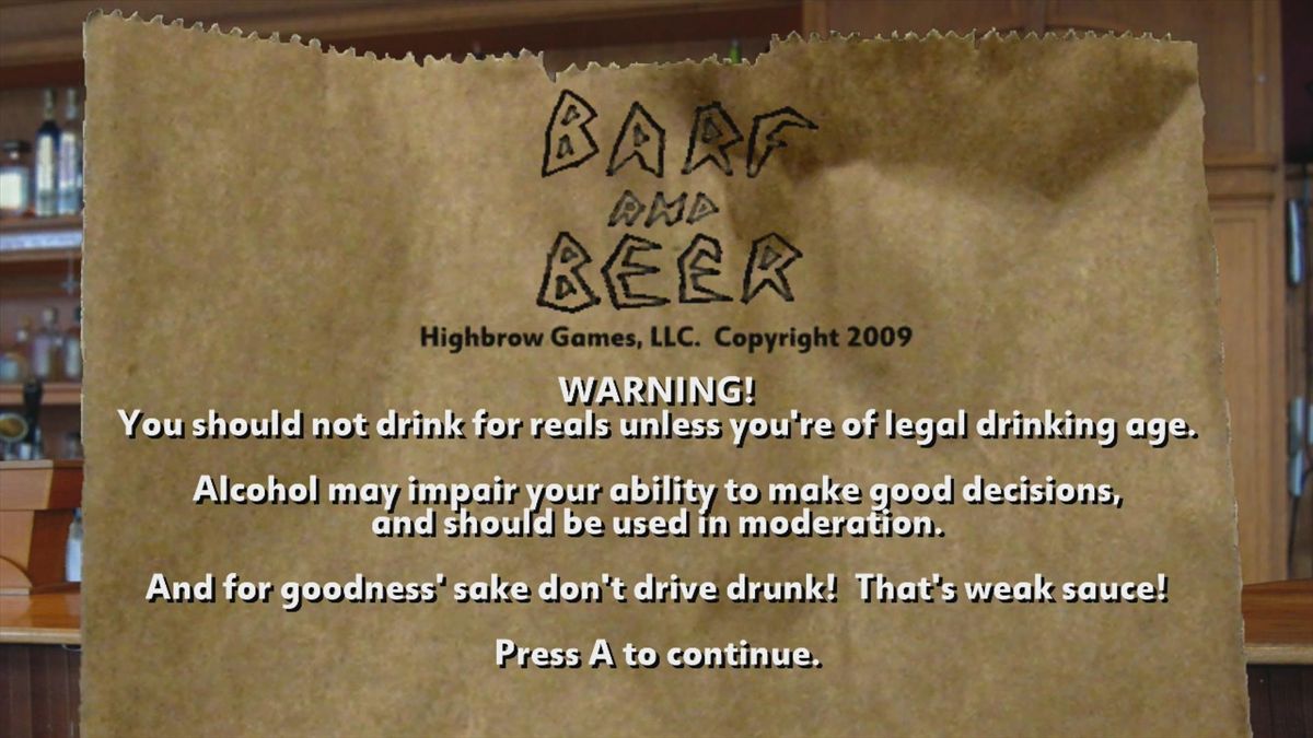 Barf and Beer (Xbox 360) screenshot: Title screen (trial version)