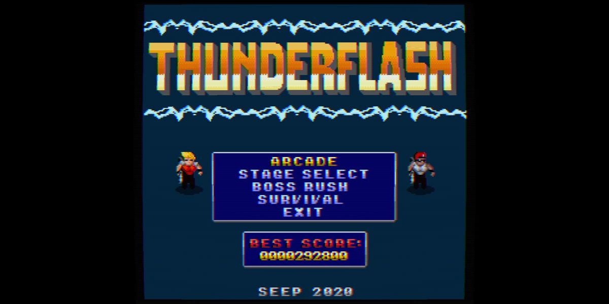 Thunderflash (Windows) screenshot: Title screen (scanlines on)