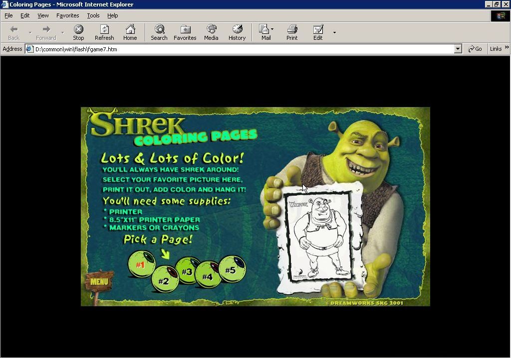 Shrek (included games) (Windows) screenshot: Coloring Pages: Another print-out-and-do-later game