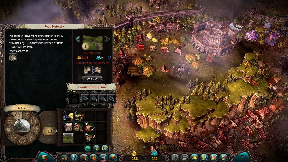 Eador: Imperium (Windows) screenshot: City construction in the home province.