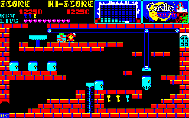 Castlequest (PC-88) screenshot: Pulley and Lifts