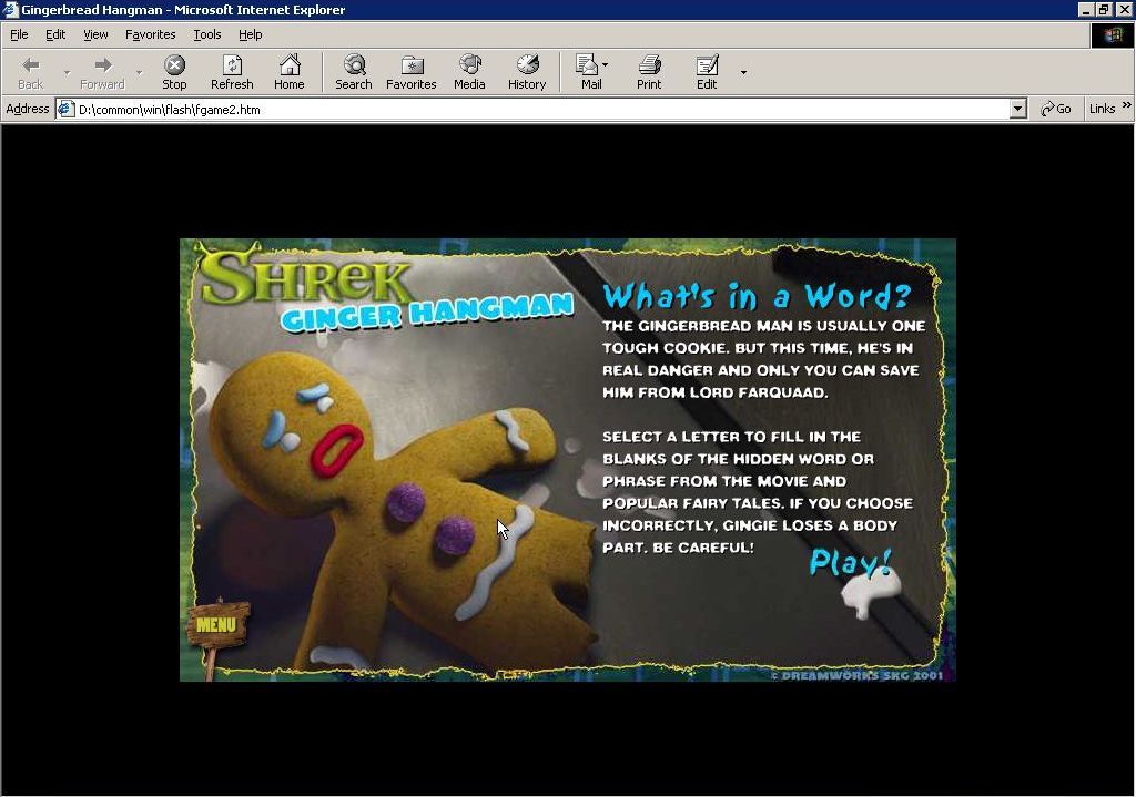 Shrek (included games) (Windows) screenshot: Gingerbread Hangman: Instructions