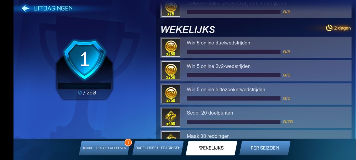 Rocket League: Sideswipe (Android) screenshot: Challenges progress (Dutch version)