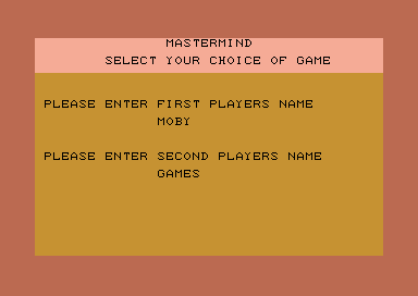 Computer Mastermind (Commodore 64) screenshot: Player Setup