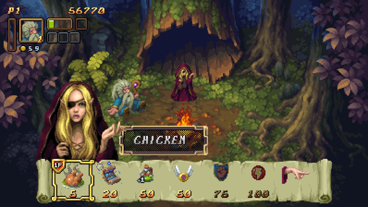 Battle Axe (Windows) screenshot: Spend a currency to buy additional items between levels such as consumables, magic scrolls and upgrades.