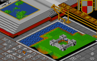 Populous (DOS) screenshot: Build suitable flat farmland for your followers