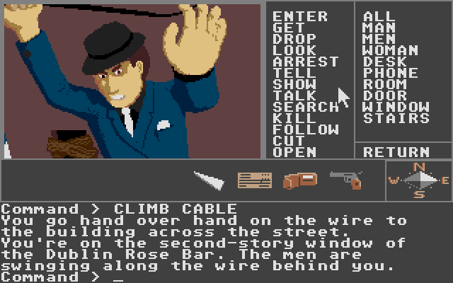 Borrowed Time (Atari ST) screenshot: Thug on cable