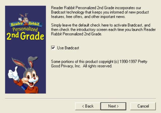 Reader Rabbit's 2nd Grade (Windows) screenshot: The title uses PGP (encryption) in some areas most likely registration