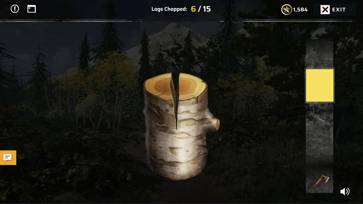 The Walking Dead: Last Mile (Browser) screenshot: Cutting wood with an axe in a mini-game.