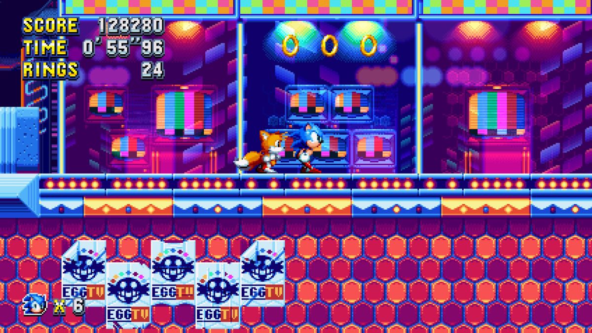 Sonic Mania (Windows) screenshot: Running around in the Studiopolis zone