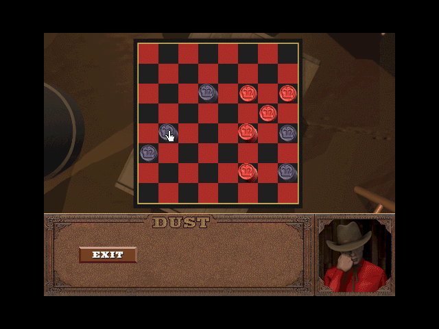 Dust: A Tale of the Wired West (Windows 16-bit) screenshot: Checkers, one of the mini-games in Dust