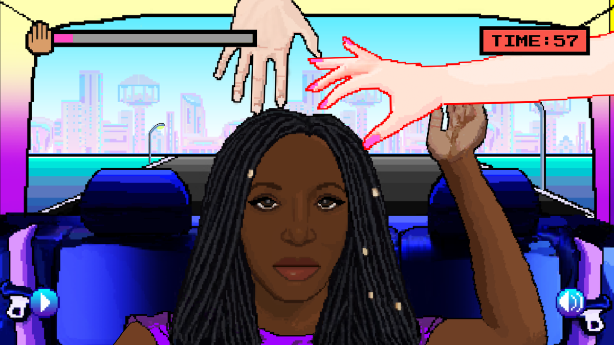 Hair Nah (Browser) screenshot: A hand is touching you and the meter in the top left corner is drained.