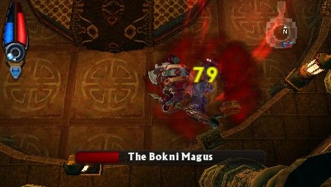 Untold Legends: The Warrior's Code (PSP) screenshot: Fighting Bokni Magus. It's a blood bath
