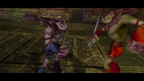 Untold Legends: The Warrior's Code (PSP) screenshot: In-game cutscene with a supposedly humorous scene