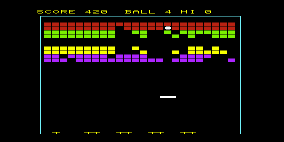 Super Breakout (VIC-20) screenshot: Ball Above