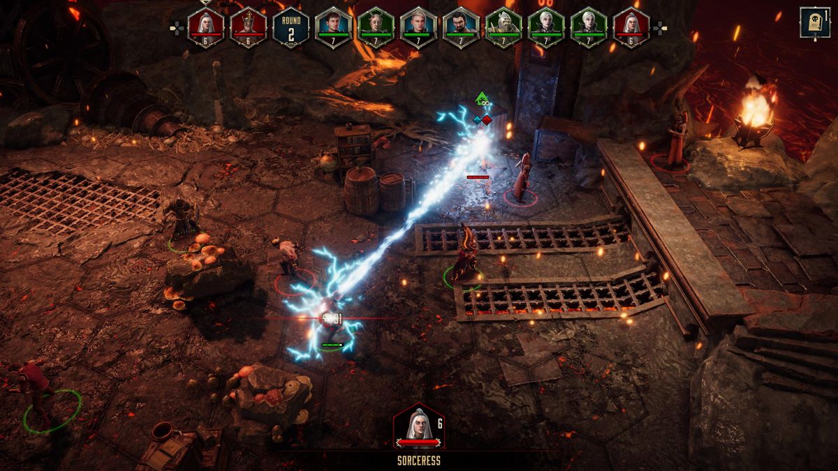 Disciples: Liberation (PlayStation 5) screenshot: Enemy sorceress attacking with a lightning