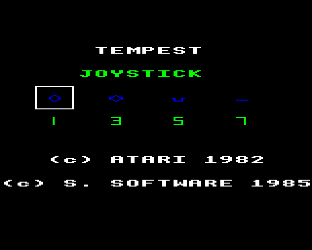 Tempest (BBC Micro) screenshot: Title screen and level select.