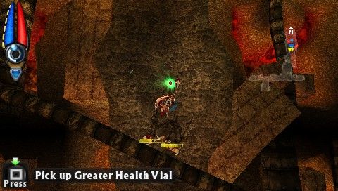 Untold Legends: The Warrior's Code (PSP) screenshot: Health and power (mana) potions very often drop from enemies and chests