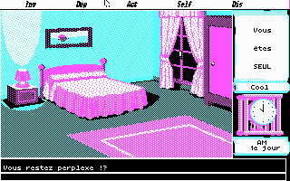 Mortville Manor (DOS) screenshot: In our hotel room (CGA)