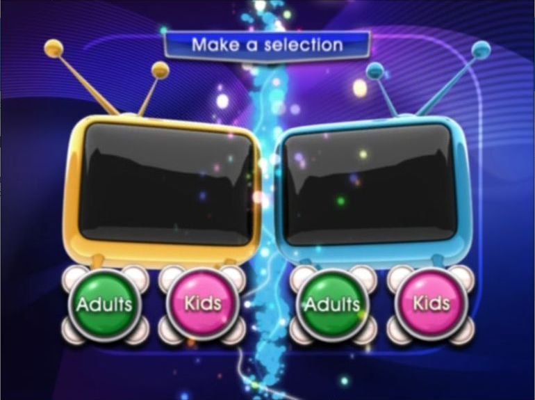 Telly Addicts: TV Heaven Edition (DVD Player) screenshot: In both the single player and the team game the player(s) can choose the Adults or Kids questions
