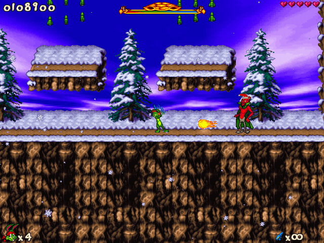 Jazz Jackrabbit 2: Holiday Hare 98 (Windows) screenshot: Crimson king? No, it's just a Bilsy boss. He's very hard to kill.