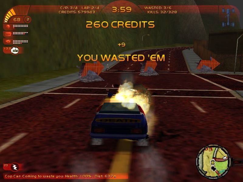 Carmageddon 3: TDR 2000 (Windows) screenshot: There are three ways to win a race: The hard way, wasting all of your oppoents...