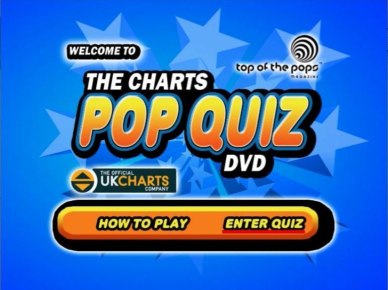 The Charts Pop Quiz DVD (DVD Player) screenshot: There is no fancy introduction, after a copyright notice the main menu appears