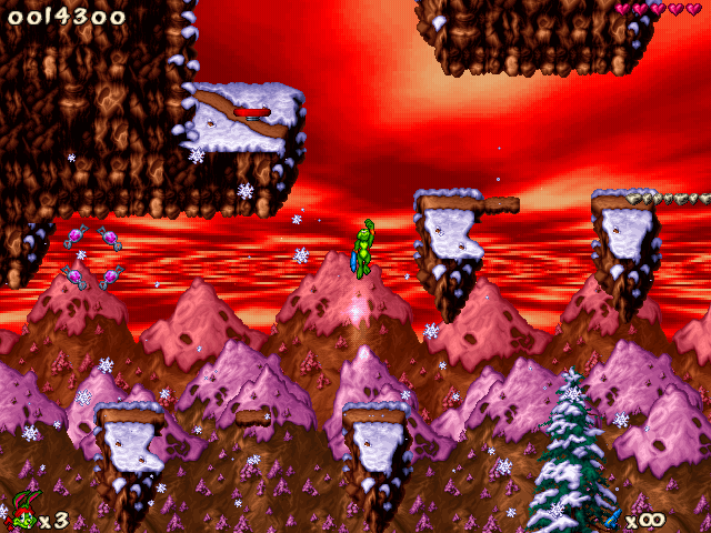 Jazz Jackrabbit 2: Holiday Hare 98 (Windows) screenshot: You can use your "special abilities", as in JJ2.