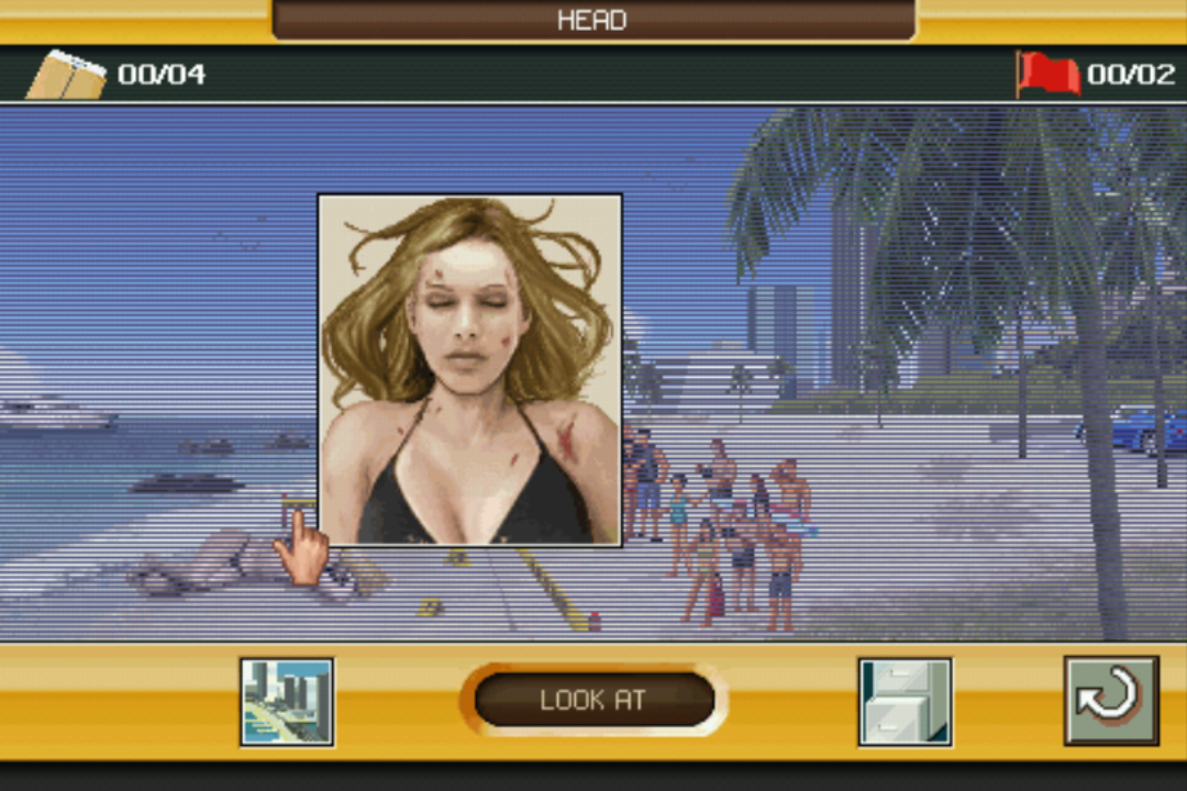 CSI: Miami (Android) screenshot: Close examination of the victim's body