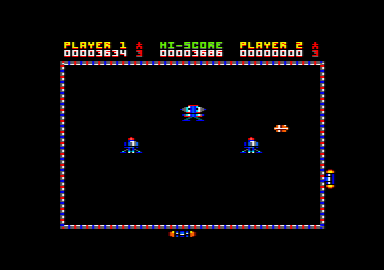 2088 (Amstrad CPC) screenshot: Boarded a spaceship for level two.