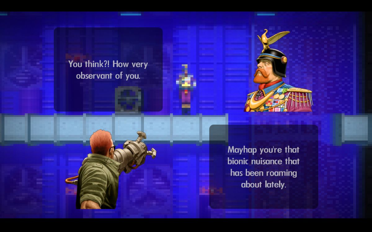 Bionic Commando: Rearmed (Windows) screenshot: Verbal exchange with the Boss